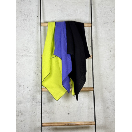 Musselintuch Multicolor "Schwarz, Lila & Neongelb"