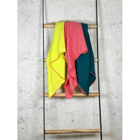 Musselintuch Multicolor "Melone, Petrol & Neongelb"